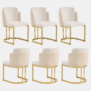 6 cadeiras de jantar - confortáveis, respiráveis, estilo moderno, pernas galvanizadas douradas, tecido de chenille - Bege + Dourado