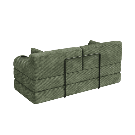 Sofá-cama de 2 lugares - sofá compacto em veludo cotelê com encosto alto, estrutura metálica, espuma de alta densidade, 2 suportes para copos e 4 bolsos laterais - Verde Sofá-cama de 2 lugares - sofá compacto em veludo cotelê com encosto alto, estrutura metálica, espuma de alta densidade, 2 suportes para copos e 4 bolsos laterais - Verde