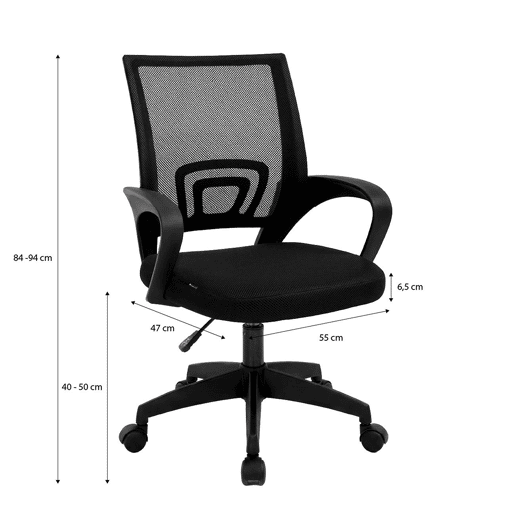 Cadeira de escritório com encosto respirável, 84-94 cm, Nika Preto 55 x 84-94 x 47 cm Cadeira de escritório com encosto respirável, 84-94 cm, Nika Preto 55 x 84-94 x 47 cm