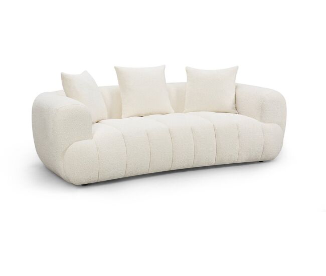 Sofá recto estilo <<bubble>> en tejido texturizado <<La Fayette>> - 3 plazas - Color crema