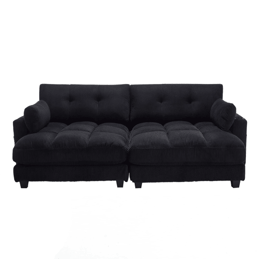 Sofá de 2 lugares - modular com 2 almofadas, 4 porta-copos, bolsos laterais e portas USB - preto Sofá de 2 lugares - modular com 2 almofadas, 4 porta-copos, bolsos laterais e portas USB - preto