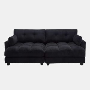 Sofá de 2 lugares - modular com 2 almofadas, 4 porta-copos, bolsos laterais e portas USB - preto