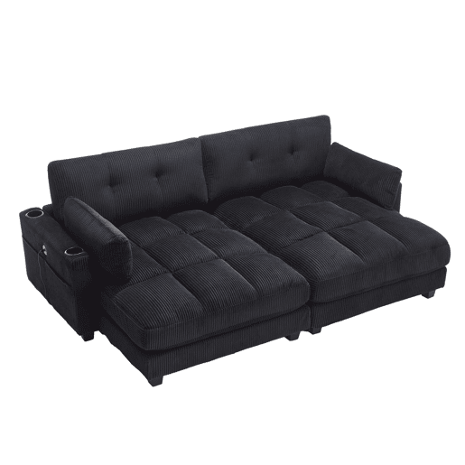 Sofá de 2 lugares - modular com 2 almofadas, 4 porta-copos, bolsos laterais e portas USB - preto Sofá de 2 lugares - modular com 2 almofadas, 4 porta-copos, bolsos laterais e portas USB - preto