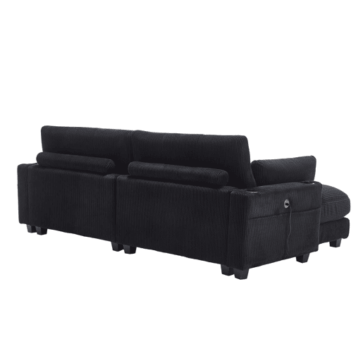 Sofá de 2 lugares - modular com 2 almofadas, 4 porta-copos, bolsos laterais e portas USB - preto Sofá de 2 lugares - modular com 2 almofadas, 4 porta-copos, bolsos laterais e portas USB - preto