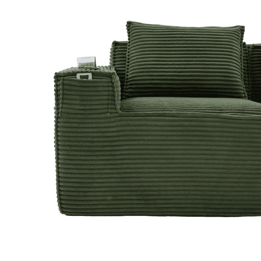 Sofá modular de 2 lugares - Estofado em veludo cotelê com porta-copos e bolsos laterais, molas ensacadas e espuma de alta densidade, não requer montagem - Verde