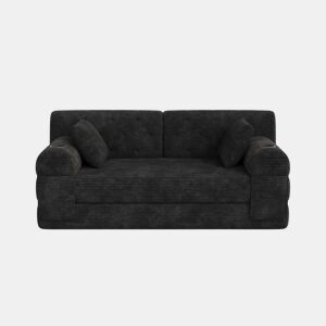 Sofá-cama de 2 lugares - encosto alto, estrutura metálica, espuma de alta densidade, 2 suportes para copos e bolsos laterais - Preto