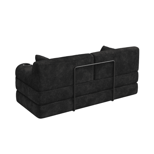 Sofá-cama de 2 lugares - encosto alto, estrutura metálica, espuma de alta densidade, 2 suportes para copos e bolsos laterais - Preto Sofá-cama de 2 lugares - encosto alto, estrutura metálica, espuma de alta densidade, 2 suportes para copos e bolsos laterais - Preto