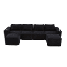 Sofá modular de 4 lugares em veludo - com 2 pufes, porta-copos, bolsos laterais, molas ensacadas e espuma de alta densidade, embalagem compacta sem montagem - Preto