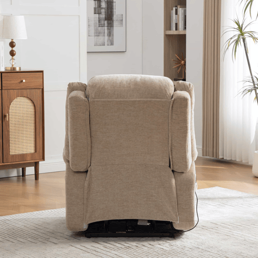 Poltrona relax elétrica - com função de assistência ao levantar, massagem e aquecimento, encosto e apoio para os pés elétricos ajustáveis, bolsos laterais - cáqui claro
