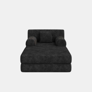 Sofá-cama individual de 1 lugar - poltrona reclinável em veludo com apoio para os pés, encosto alto, estrutura metálica, espuma de alta densidade, porta-copos e bolsos laterais - Preto