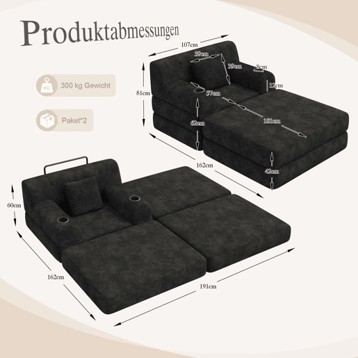 Sofá-cama individual de 1 lugar - poltrona reclinável em veludo com apoio para os pés, encosto alto, estrutura metálica, espuma de alta densidade, porta-copos e bolsos laterais - Preto Sofá-cama individual de 1 lugar - poltrona reclinável em veludo com apoio para os pés, encosto alto, estrutura metálica, espuma de alta densidade, porta-copos e bolsos laterais - Preto