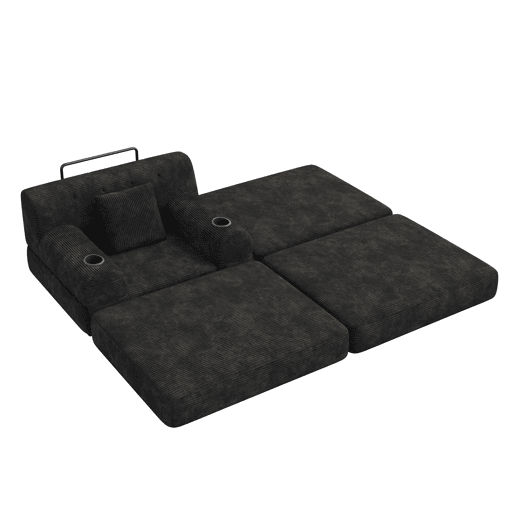 Sofá-cama individual de 1 lugar - poltrona reclinável em veludo com apoio para os pés, encosto alto, estrutura metálica, espuma de alta densidade, porta-copos e bolsos laterais - Preto Sofá-cama individual de 1 lugar - poltrona reclinável em veludo com apoio para os pés, encosto alto, estrutura metálica, espuma de alta densidade, porta-copos e bolsos laterais - Preto