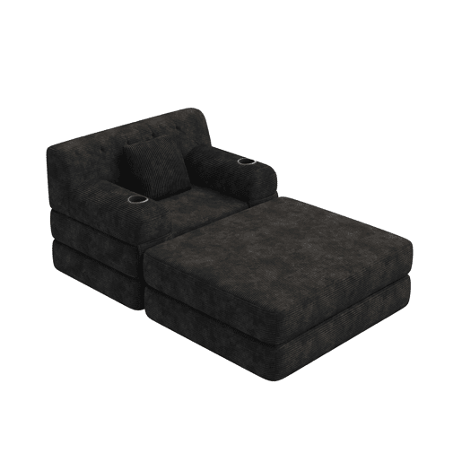 Sofá-cama individual de 1 lugar - poltrona reclinável em veludo com apoio para os pés, encosto alto, estrutura metálica, espuma de alta densidade, porta-copos e bolsos laterais - Preto Sofá-cama individual de 1 lugar - poltrona reclinável em veludo com apoio para os pés, encosto alto, estrutura metálica, espuma de alta densidade, porta-copos e bolsos laterais - Preto