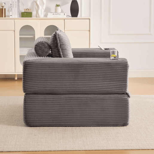 Sofá-cama individual - 1 lugar, assento em espuma de alta densidade e molas ensacadas, bolso lateral e porta-copos, encosto estável, montagem fácil - Cinza escuro Sofá-cama individual - 1 lugar, assento em espuma de alta densidade e molas ensacadas, bolso lateral e porta-copos, encosto estável, montagem fácil - Cinza escuro