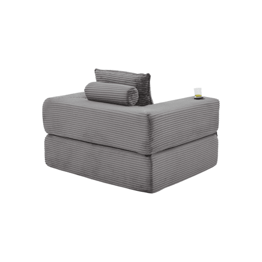 Sofá-cama individual - 1 lugar, assento em espuma de alta densidade e molas ensacadas, bolso lateral e porta-copos, encosto estável, montagem fácil - Cinza escuro Sofá-cama individual - 1 lugar, assento em espuma de alta densidade e molas ensacadas, bolso lateral e porta-copos, encosto estável, montagem fácil - Cinza escuro