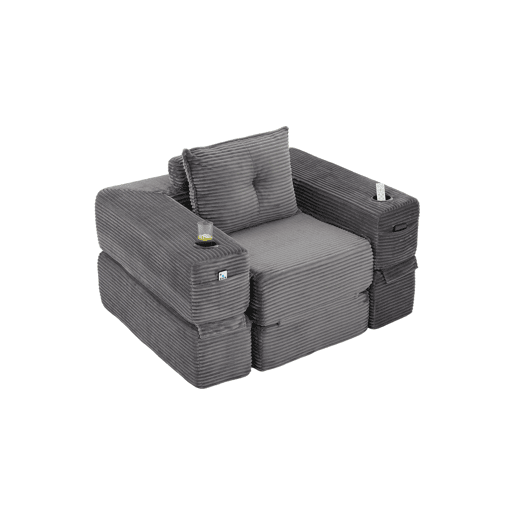 Sofá-cama individual - 1 lugar, assento em espuma de alta densidade e molas ensacadas, bolso lateral e porta-copos, encosto estável, montagem fácil - Cinza escuro Sofá-cama individual - 1 lugar, assento em espuma de alta densidade e molas ensacadas, bolso lateral e porta-copos, encosto estável, montagem fácil - Cinza escuro