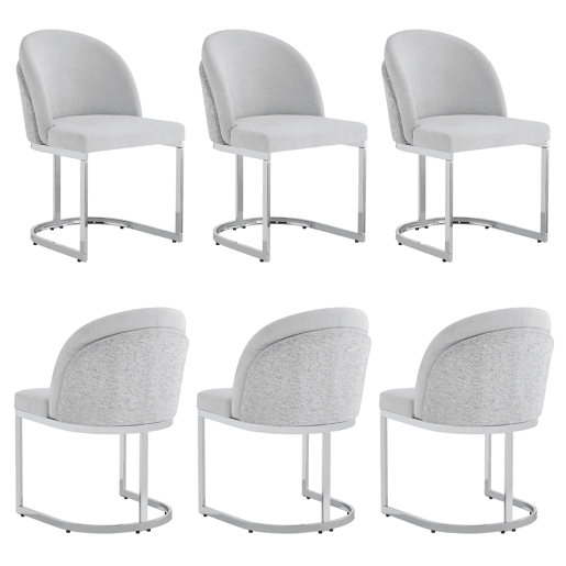 6 cadeiras de jantar modernas u2014 confortáveis e respiráveis, com pernas galvanizadas e estofo em chenille u2014 cinzento claro e prateado 6 cadeiras de jantar modernas u2014 confortáveis e respiráveis, com pernas galvanizadas e estofo em chenille u2014 cinzento claro e prateado