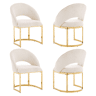 4 cadeiras de jantar - confortáveis e respiráveis, pernas galvanizadas douradas, estilo moderno, tecido bouclé - bege e dourado
