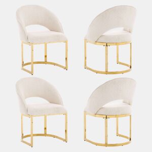 4 cadeiras de jantar - confortáveis e respiráveis, pernas galvanizadas douradas, estilo moderno, tecido bouclé - bege e dourado