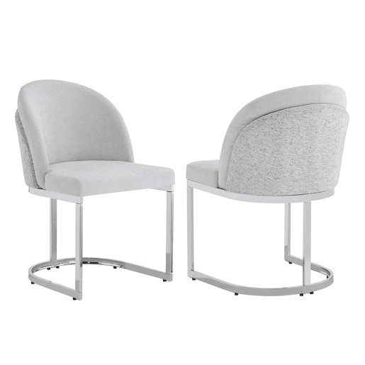 2 cadeiras de jantar - Estilo moderno, estofo respirável em chenille e pernas galvanizadas - Cinza claro e prateado