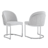 2 cadeiras de jantar - Estilo moderno, estofo respirável em chenille e pernas galvanizadas - Cinza claro e prateado