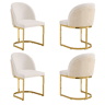 4 cadeiras de jantar - modernas, confortáveis e respiráveis, estofadas em chenille com pernas galvanizadas - Bege + Dourado