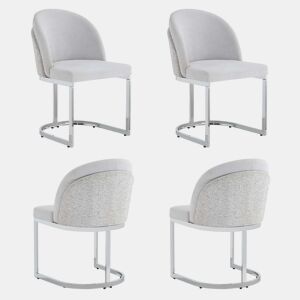 4 cadeiras de jantar - Chenilla respirável, pernas galvanizadas de estilo moderno - Cinza claro e prateado