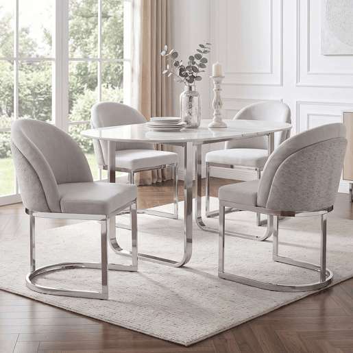 4 cadeiras de jantar - Chenilla respirável, pernas galvanizadas de estilo moderno - Cinza claro e prateado 4 cadeiras de jantar - Chenilla respirável, pernas galvanizadas de estilo moderno - Cinza claro e prateado