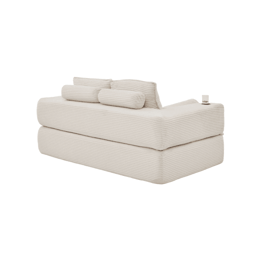 Sofá-cama de 2 lugares - em veludo, com espuma de alta densidade, molas, almofadas Memory, porta-copos e bolsos laterais - Bege Sofá-cama de 2 lugares - em veludo, com espuma de alta densidade, molas, almofadas Memory, porta-copos e bolsos laterais - Bege