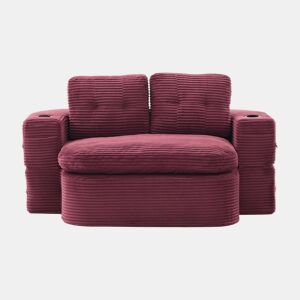 Poltrona-cama 2 em 1 em veludo - função reclinável, sofá com enchimento de espuma comprimida, braços ajustáveis, 2 porta-copos, encosto alto e assento extra profundo - vermelho vinho
