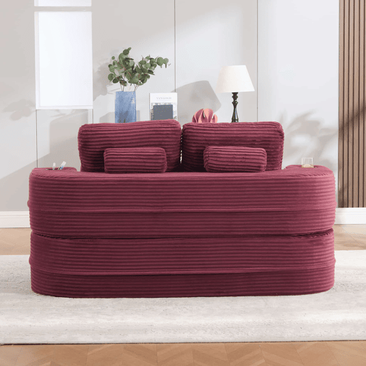 Poltrona-cama 2 em 1 em veludo - função reclinável, sofá com enchimento de espuma comprimida, braços ajustáveis, 2 porta-copos, encosto alto e assento extra profundo - vermelho vinho Poltrona-cama 2 em 1 em veludo - função reclinável, sofá com enchimento de espuma comprimida, braços ajustáveis, 2 porta-copos, encosto alto e assento extra profundo - vermelho vinho