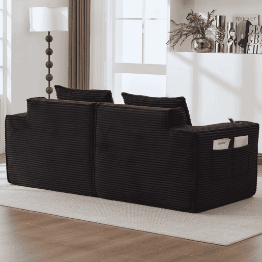 Sofá modular de 2 lugares - encosto com molas ensacadas, espuma de alta densidade, porta-copos e bolsos laterais, não montado - Preto Sofá modular de 2 lugares - encosto com molas ensacadas, espuma de alta densidade, porta-copos e bolsos laterais, não montado - Preto