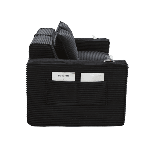 Sofá modular de 2 lugares - encosto com molas ensacadas, espuma de alta densidade, porta-copos e bolsos laterais, não montado - Preto Sofá modular de 2 lugares - encosto com molas ensacadas, espuma de alta densidade, porta-copos e bolsos laterais, não montado - Preto
