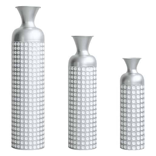 Vasos de chão metálicos 49,56684 cm - Conjunto de 3 peças com acabamento brilhante e padrão de pontos, para flores secas e ervas da pampa - Prateado Vasos de chão metálicos 49,56684 cm - Conjunto de 3 peças com acabamento brilhante e padrão de pontos, para flores secas e ervas da pampa - Prateado