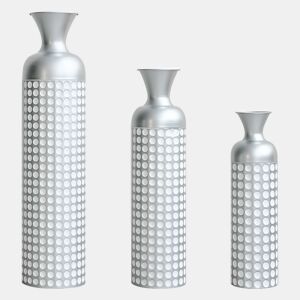 Vasos de chão metálicos 49,56684 cm - Conjunto de 3 peças com acabamento brilhante e padrão de pontos, para flores secas e ervas da pampa - Prateado