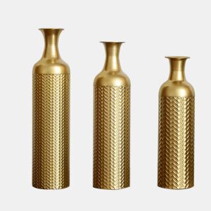 Vasos de chão, conjunto de 3 peças, 506683 cm - Vaso decorativo em metal com padrão texturado para plantas, design vintage - Dourado