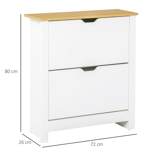 Sapateira de entrada com gavetas basculantes e prateleiras ajustáveis para 12 pares de sapatos, 72x26x80 cm, branca Sapateira de entrada com gavetas basculantes e prateleiras ajustáveis para 12 pares de sapatos, 72x26x80 cm, branca