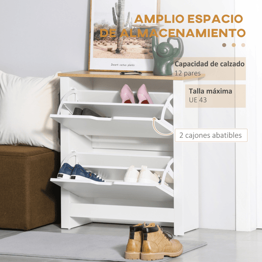 Sapateira de entrada com gavetas basculantes e prateleiras ajustáveis para 12 pares de sapatos, 72x26x80 cm, branca Sapateira de entrada com gavetas basculantes e prateleiras ajustáveis para 12 pares de sapatos, 72x26x80 cm, branca