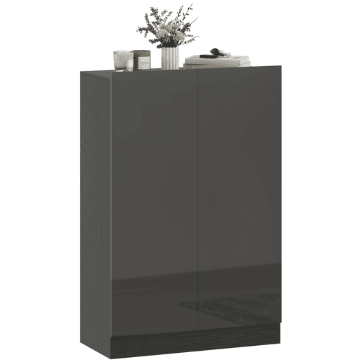 Sapateira de entrada com 2 portas de fechamento suave e prateleiras ajustáveis para 20 pares de sapatos, preto brilhante Sapateira de entrada com 2 portas de fechamento suave e prateleiras ajustáveis para 20 pares de sapatos, preto brilhante