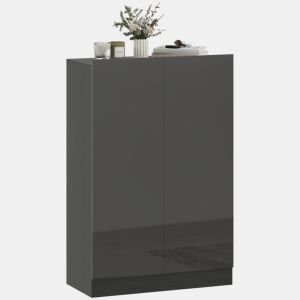 Sapateira de entrada com 2 portas de fechamento suave e prateleiras ajustáveis para 20 pares de sapatos, preto brilhante