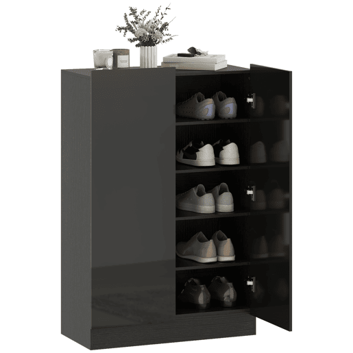 Sapateira de entrada com 2 portas de fechamento suave e prateleiras ajustáveis para 20 pares de sapatos, preto brilhante Sapateira de entrada com 2 portas de fechamento suave e prateleiras ajustáveis para 20 pares de sapatos, preto brilhante