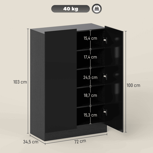 Sapateira de entrada com 2 portas de fechamento suave e prateleiras ajustáveis para 20 pares de sapatos, preto brilhante Sapateira de entrada com 2 portas de fechamento suave e prateleiras ajustáveis para 20 pares de sapatos, preto brilhante