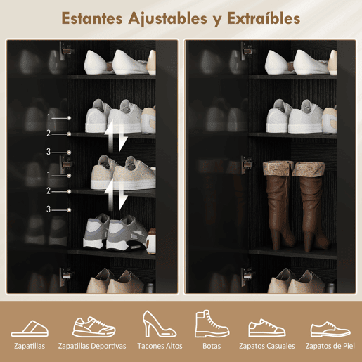 Sapateira de entrada com 2 portas de fechamento suave e prateleiras ajustáveis para 20 pares de sapatos, preto brilhante Sapateira de entrada com 2 portas de fechamento suave e prateleiras ajustáveis para 20 pares de sapatos, preto brilhante