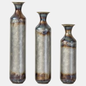Conjunto de 3 vasos de chão em metal - Artesanato em estilo vintage envelhecido, decoração para sala de estar e hall de entrada - Multicolorido