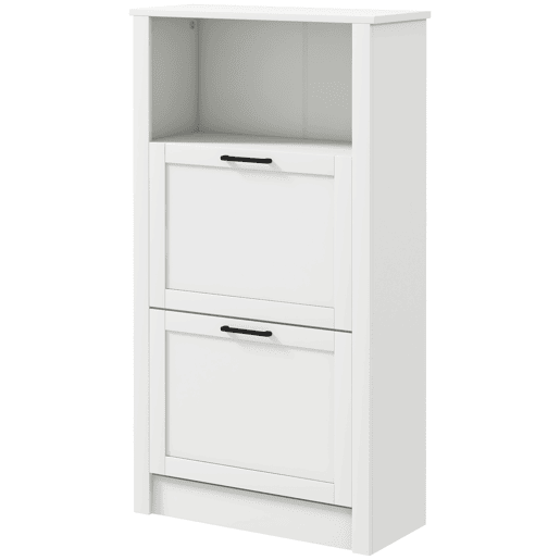 Sapateira estreita com 2 portas, prateleiras ajustáveis e compartimento aberto para 10 pares de sapatos, 58x24x105 cm, branca Sapateira estreita com 2 portas, prateleiras ajustáveis e compartimento aberto para 10 pares de sapatos, 58x24x105 cm, branca