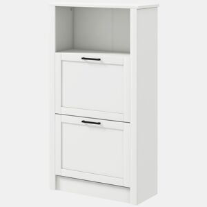 Sapateira estreita com 2 portas, prateleiras ajustáveis e compartimento aberto para 10 pares de sapatos, 58x24x105 cm, branca