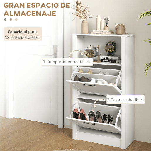 Sapateira estreita com 2 portas, prateleiras ajustáveis e compartimento aberto para 10 pares de sapatos, 58x24x105 cm, branca Sapateira estreita com 2 portas, prateleiras ajustáveis e compartimento aberto para 10 pares de sapatos, 58x24x105 cm, branca