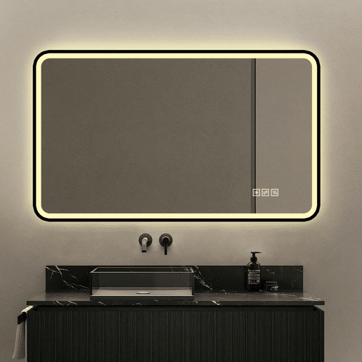 Espelho LED para casa de banho 70×90 cm - iluminação frontal e traseira, antiembaciamento, 3 tons de luz, regulável, função de memória, montagem horizontal e vertical, IP44 - Preto