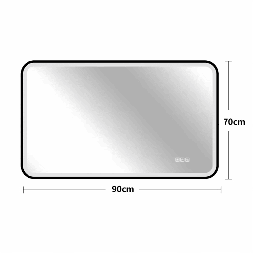 Espelho LED para casa de banho 70×90 cm - iluminação frontal e traseira, antiembaciamento, 3 tons de luz, regulável, função de memória, montagem horizontal e vertical, IP44 - Preto