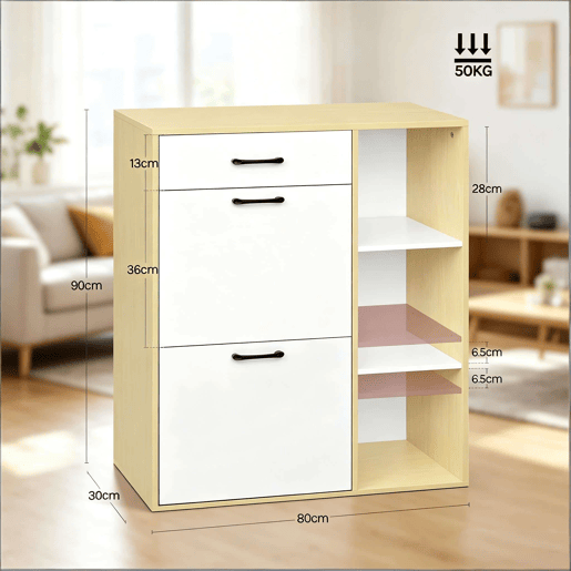 Sapateira 80 x 30 x 90 cm - 3 em 1, organizador de sapatos estreito com espaço de arrumação para a entrada - Branco Sapateira 80 x 30 x 90 cm - 3 em 1, organizador de sapatos estreito com espaço de arrumação para a entrada - Branco